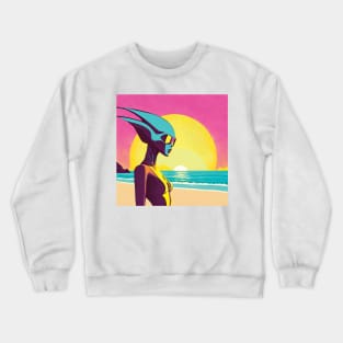 Retro Alien Woman at the Beach Crewneck Sweatshirt